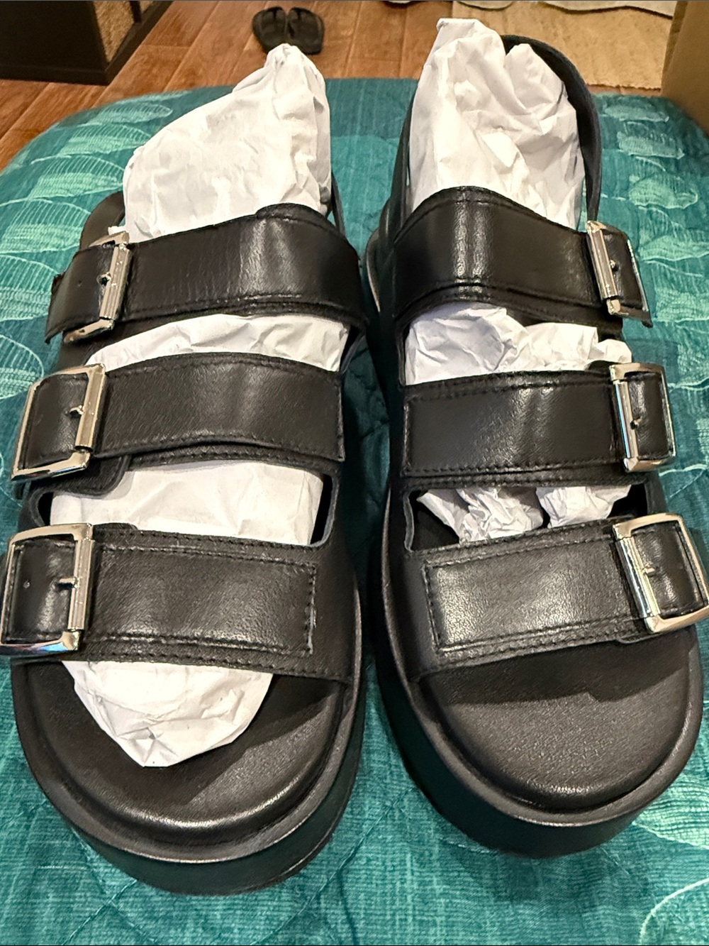 Matisse Black Triple-Buckle Platform Sandals - Picture 2 of 2